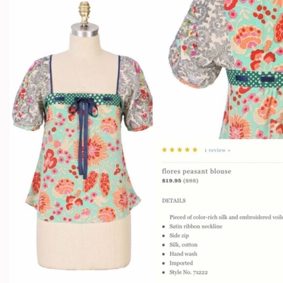 Anthropologie Fei Flores Peasant Silk Y2K Blouse 6 - Picture 2 of 10